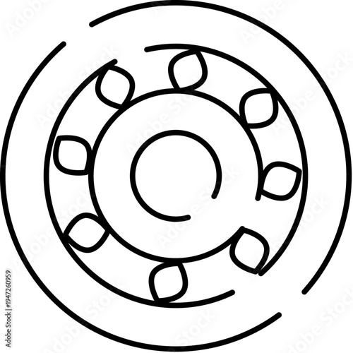 Ball bearing machine part working for friction reduction, assisting with rotational movement in various mechanical systems and industrial applications