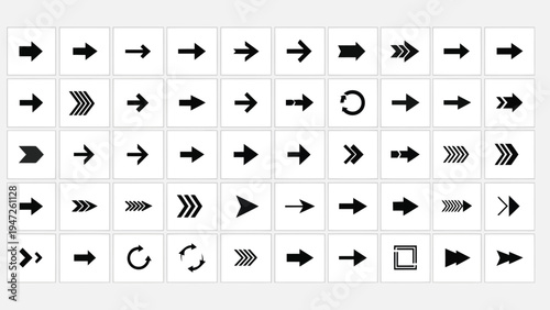 Diverse collection of directional and functional symbols on a white background Vector