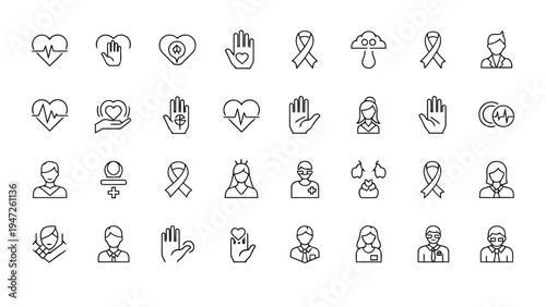 Diverse collection of icons representing various human activities and professions in a grid layout Vector