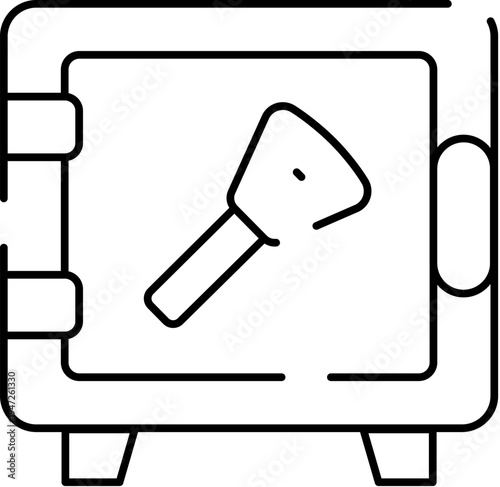 Safety box outline icon with a key, symbolizing security, protection, storage, and guarding important documents or valuable items in banking and personal finance