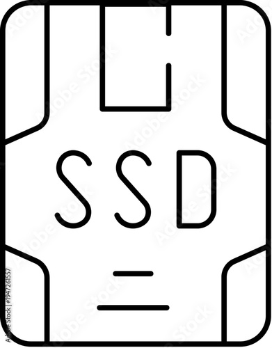 Solid state drive icon representing modern digital data storage, high speed memory, compact computer hardware, and advanced technology for electronic devices