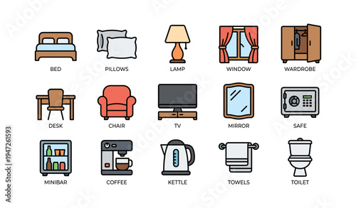 Hotel room essentials: furniture, appliances, and accessories