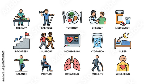 Icons of health and wellness activities and practices