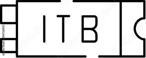 Itb abbreviation on a line art solid state drive or hard disk component, illustrating massive digital data storage capacity, technology, and computer hardware concepts against a white background