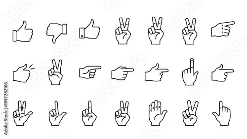 Various hand gestures depicted in simple black and white line art icons Vector