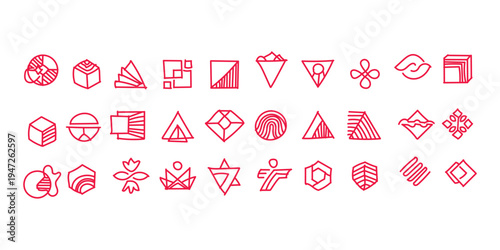 Collection of 30 unique red and white geometric shapes