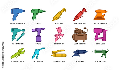 Collection of colorful construction tools illustration