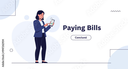 Woman Paying Bills Online Using Mobile Phone, Digital Payment Concept