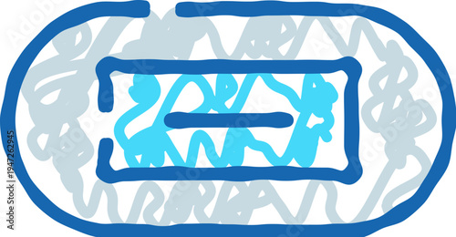 Sketch style line drawing of a medicine capsule pill icon on white background, symbolizing health, medication, pharmacology, treatment, remedy, and wellbeing in a simple doodle style