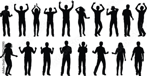 People, silhouettes, dancing, celebration, party, movement, men, women, music, energy, lifestyle, fun, happiness, poses, dance, crowd, entertainment, rhythm, collection, set
