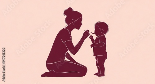 A mother feeding her child with a spoon in a tender moment