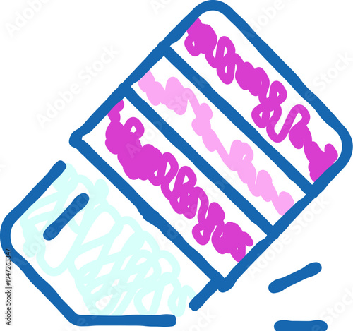 Eraser moving across a surface, eliminating unwanted pink scribble marks, symbolizing correction, error removal, clean up, and the process of editing or tidying work