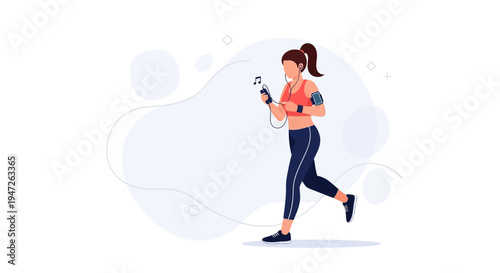 Woman running with headphones and smartphone, fitness and healthy lifestyle concept