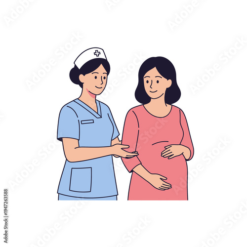 Nurse Assisting Pregnant Woman During Prenatal Consultation
