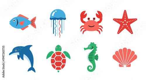 Colorful marine life illustration on white