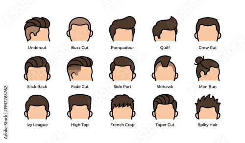 Illustrated guide to popular men's hairstyles and cuts