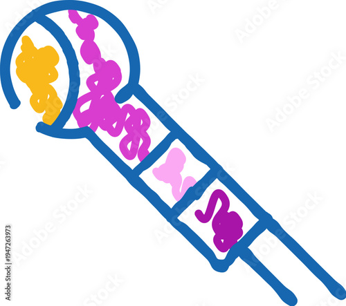 Stylized abstract microphone icon outlined in blue with vibrant pink and yellow scribbles, conveying the dynamic concepts of music, voice, and audio production