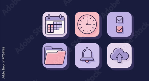 Icon set calendar clock folder cloud