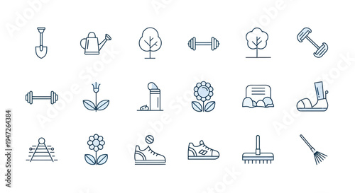 Icon set gardening fitness and leisure