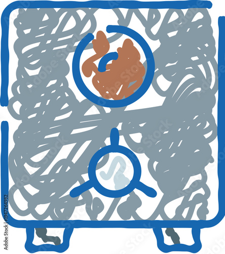 Hand drawn doodle of a secure strongbox with combination lock, sketch style icon symbolizing protection of money, assets, confidential data and financial savings management