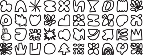 A collection of 32 unique whimsical alphabet letters and symbols