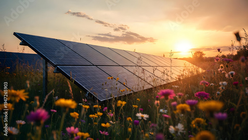 solar panels on the sunset