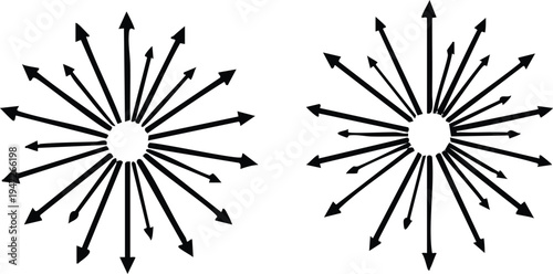 Two black starburst arrow radiating outwards from a central point on a white background