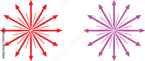 Two colorful starburst arrow radiating outwards from a central point on a white background