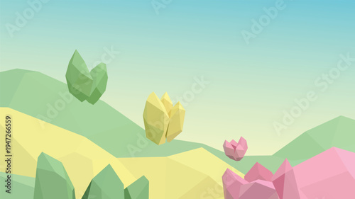 Minimal Abstract Nature Scene with Copy Space,mountain and flowers