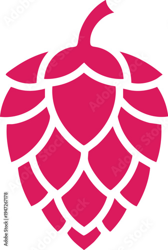 Vibrant pink silhouette of a hop cone with detailed scales on a white background