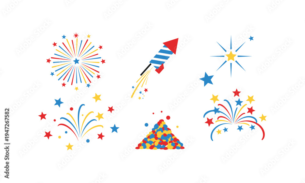 Fototapeta premium A vibrant collection of colorful fireworks and celebratory designs