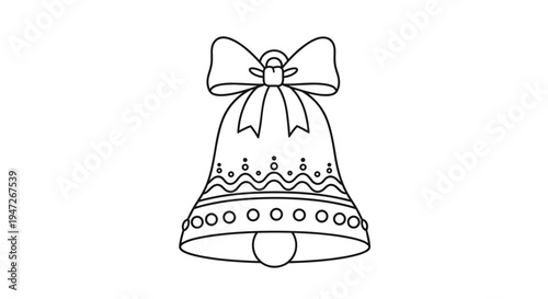 Simple black and white line art illustration of a decorative bell topped with a large ribbon bow for festive events.