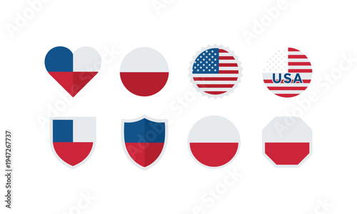 Creative representations of czech republic, poland, and usa flags in various shapes