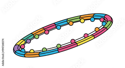 Colorful hula hoop toy with a weighted interior and multiple bright sections used for fitness exercise and playful activity.