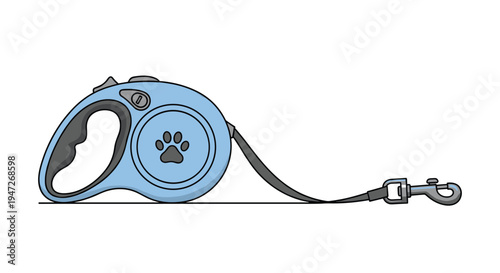 Blue retractable dog leash with a paw print design for pet owners walking their animals safely and conveniently in outdoor spaces.