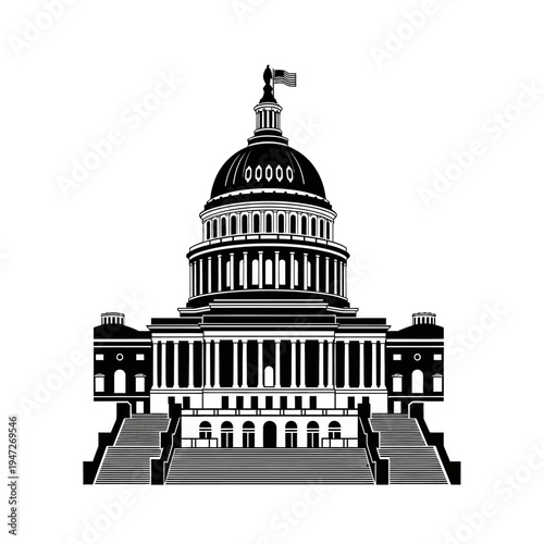 United States Capitol Building Silhouette, Washington DC Landmark, Government Symbol