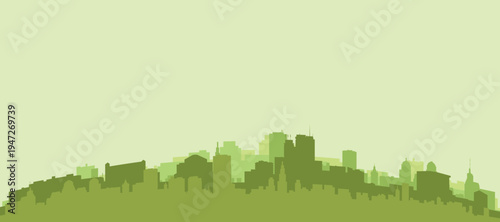 Green panoramic poster of the city skyline with solid background buildings on a hilly terrain of ANCHORAGE, UNITED STATES