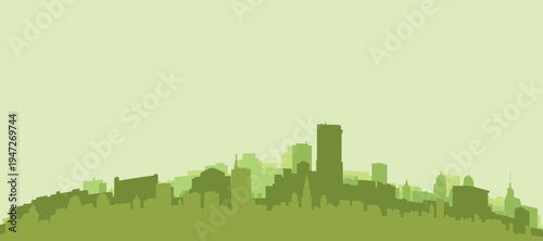 Green panoramic poster of the city skyline with solid background buildings on a hilly terrain of LOS ANGELES, UNITED STATES
