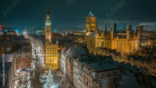 Wallpaper Mural Gdańsk at night from a drone. Winter 2026. Torontodigital.ca