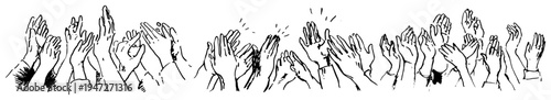Audience hands clapping and applauding in a crowd in hand drawn line art style