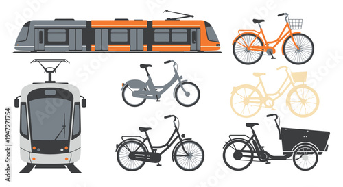 Modern Tram and Diverse Bicycles for Urban Sustainable Transport Concepts