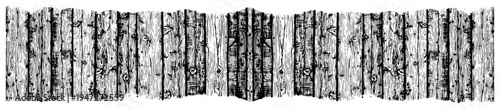Vertical wooden fence with distressed planks and rough texture in line art style