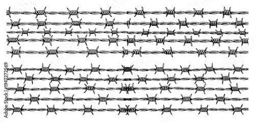 Barbed wire strands for security and boundary protection in line art style