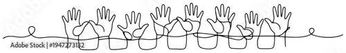 Cheering hands raised in a row continuous one line drawing style