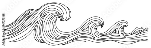 Ocean waves cresting in minimalist continuous line drawing style