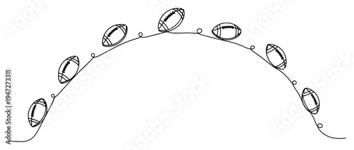 American football ball flight trajectory path in minimalist continuous line style