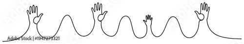 Crowd of hands waving in continuous line art style