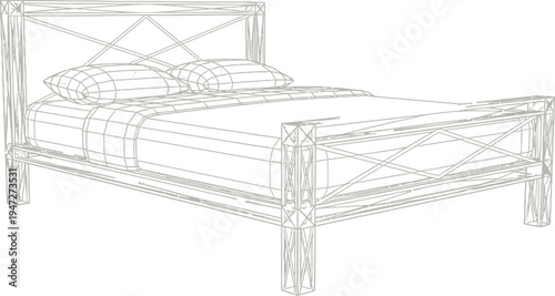 A simple line drawing of a bed with a headboard and footboard