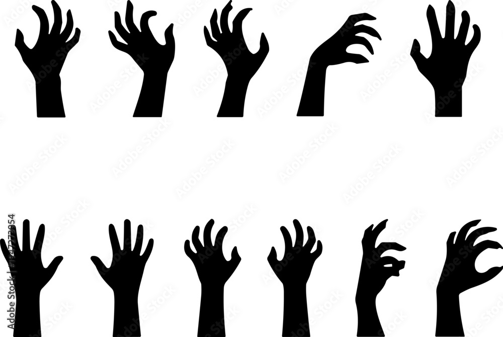 Obraz premium Hand gesture silhouette icon set vector illustration featuring 10 expressive designs with diverse finger positions and symbolic movements