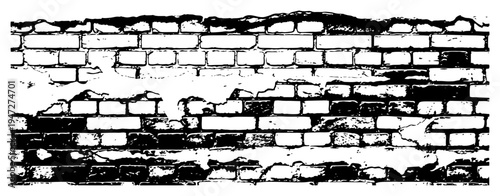 Brick wall with cracked plaster and weathered texture in grunge style